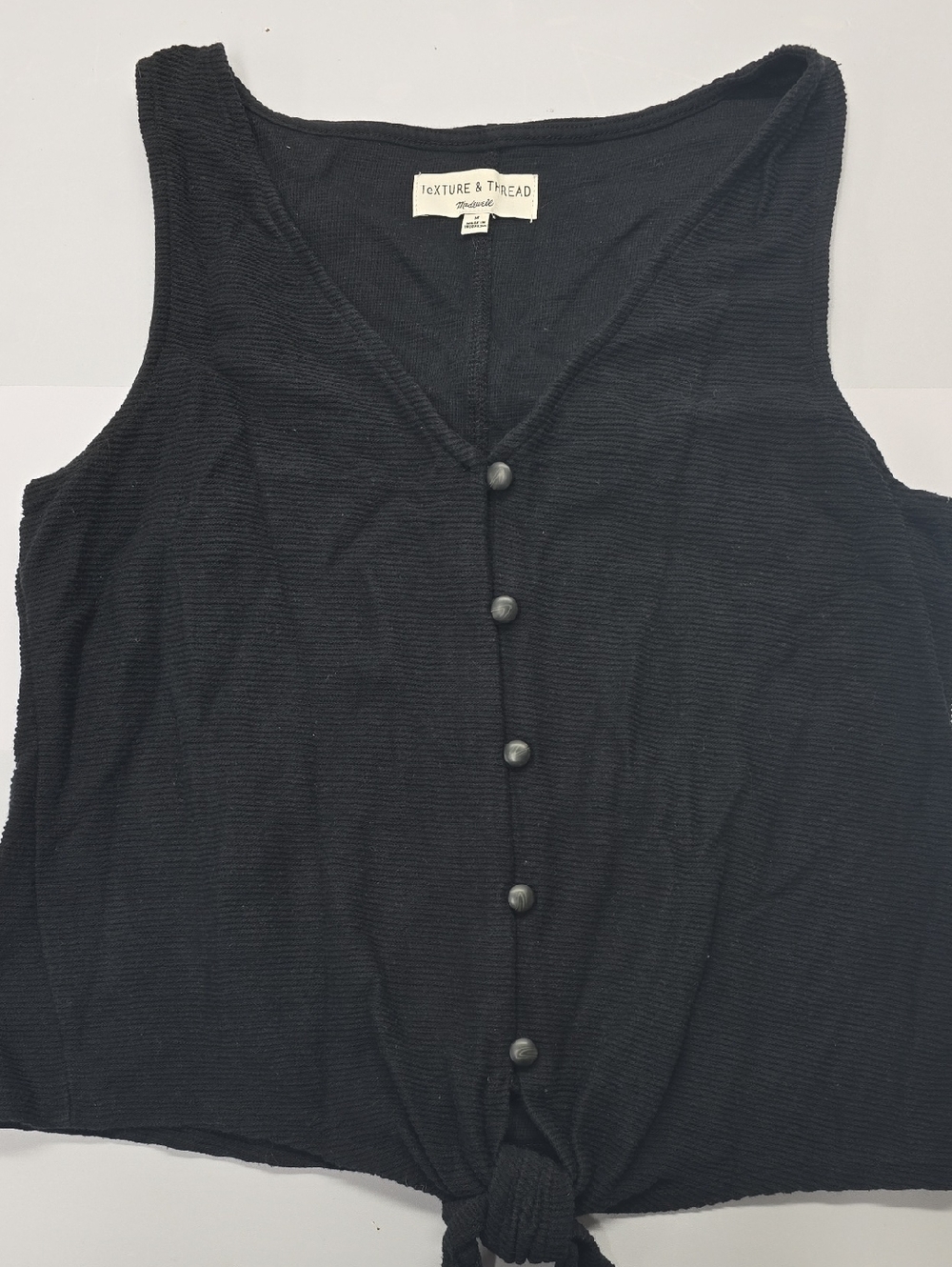 Madewell Black Ribbed Button-Front Tie Hem Tank